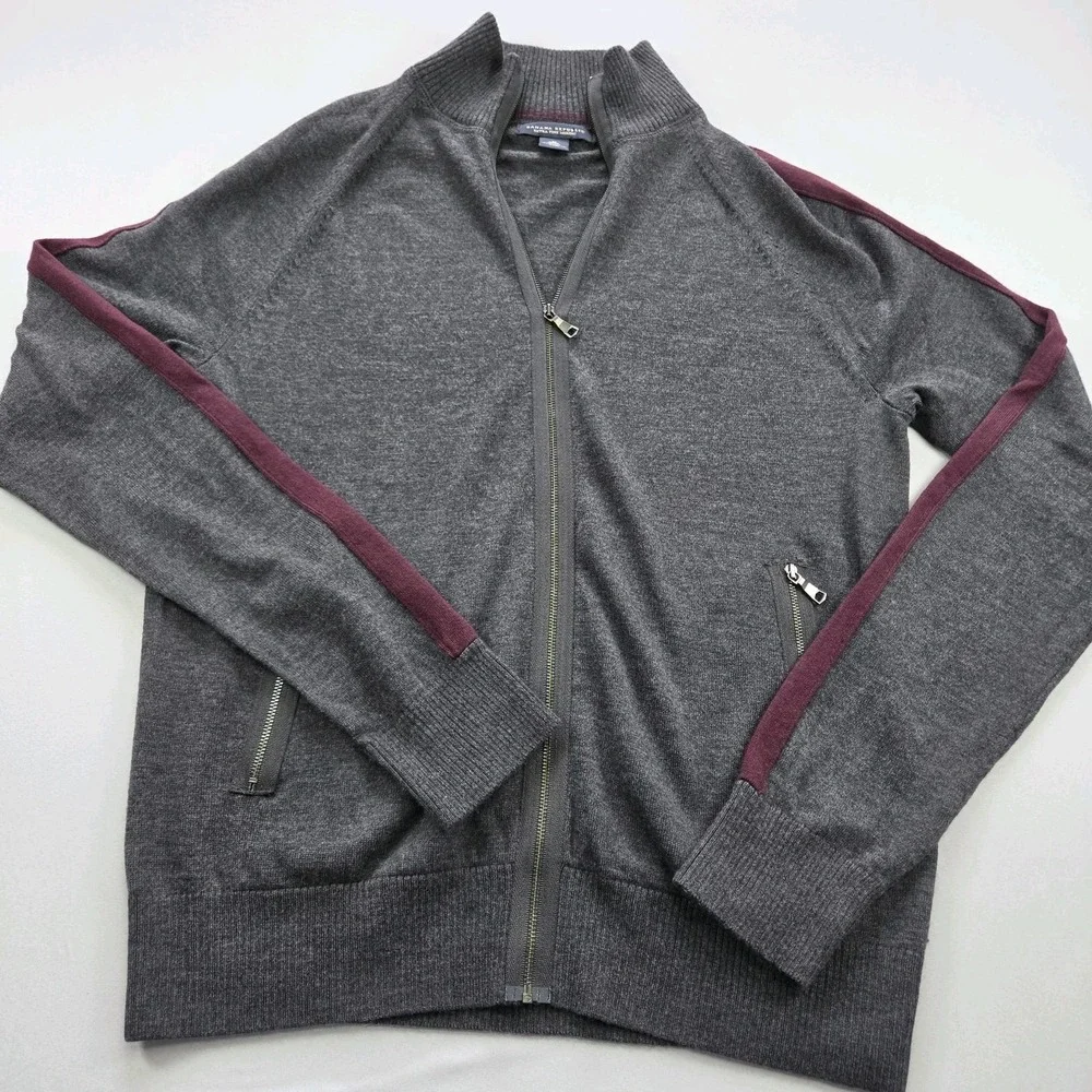 Banana Republic Extra Fine Merino Wool Full Zip Sweater Gray Men's Medium